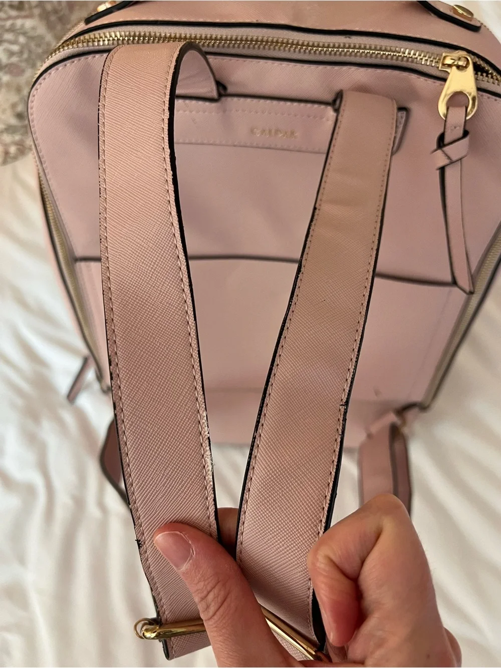 Calpak Pale Pink Structured Backpack with Braided Trim